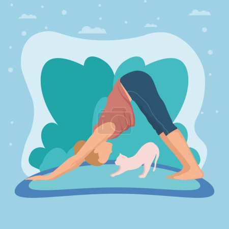 Téléchargez les illustrations : Femme blonde pratiquant le caractère de yoga - en licence libre de droit
