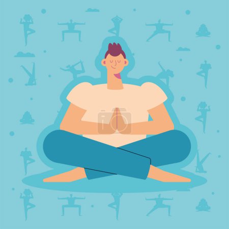 Téléchargez les illustrations : Homme en position de yoga lotus caractère - en licence libre de droit