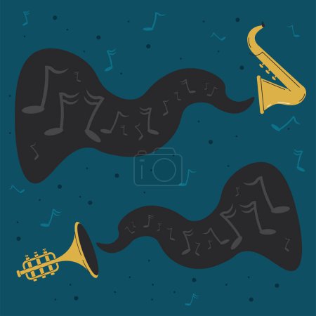 Illustration for Saxo and trumpet instruments icons - Royalty Free Image