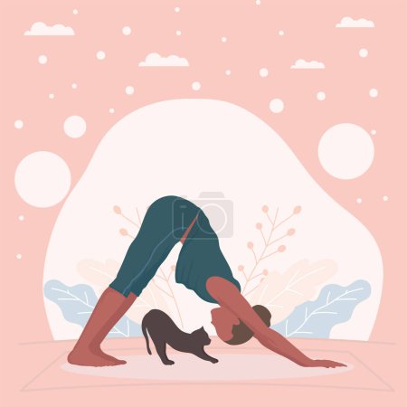 Téléchargez les illustrations : Afro femme pratiquant le caractère de yoga - en licence libre de droit
