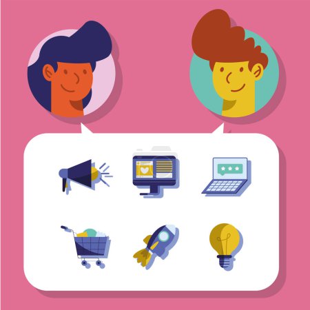 Illustration for Couple and social media marketing icons - Royalty Free Image