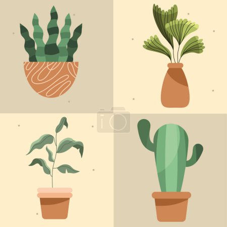 Illustration for Four houseplants in pots icons - Royalty Free Image