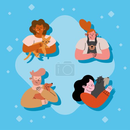 Ilustración de Cuatro propietarios con personajes de mascotas - Imagen libre de derechos