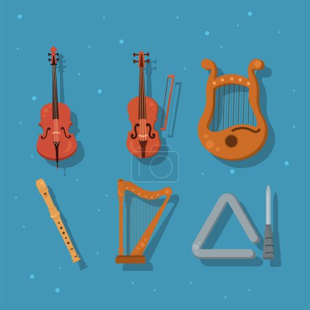 Téléchargez les illustrations : Six instruments paquet icônes musicales - en licence libre de droit