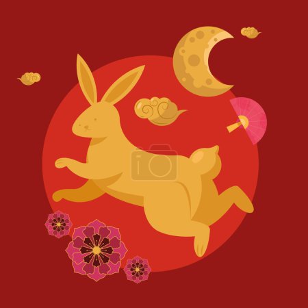 golden rabbit and moon chinese new year poster
