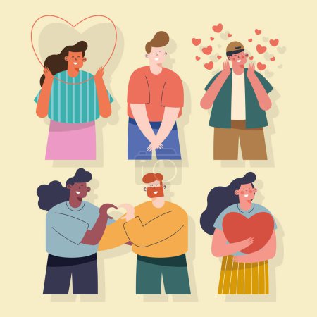 Illustration for Group of six lovers characters - Royalty Free Image