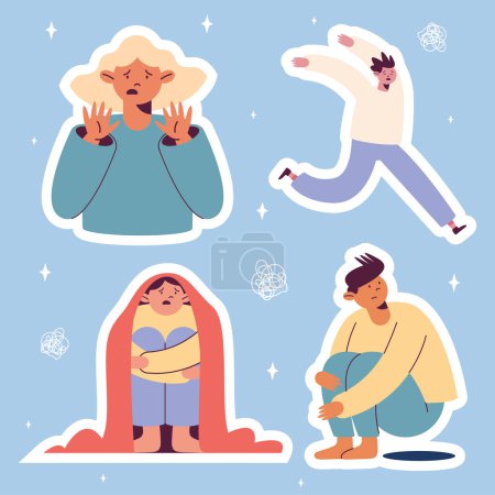 Illustration for Four persons suffering phobias characters - Royalty Free Image