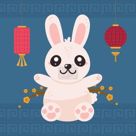 Illustration for Rabbit and lanterns chinese new year poster - Royalty Free Image