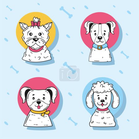 Illustration for Group of white dogs characters - Royalty Free Image
