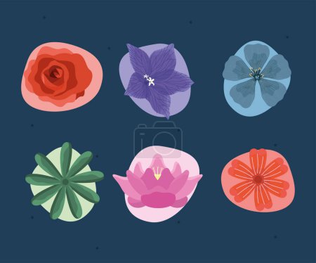 Téléchargez les illustrations : Six fleurs botaniques décoration de jardin - en licence libre de droit