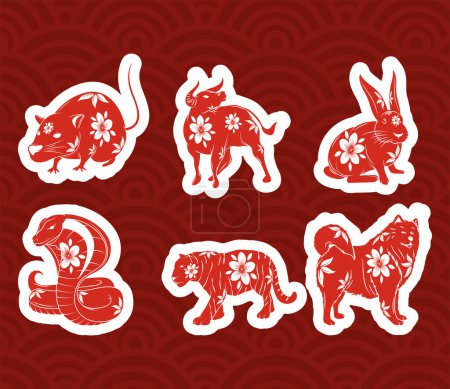 Illustration for Six chinese new year animals icons - Royalty Free Image