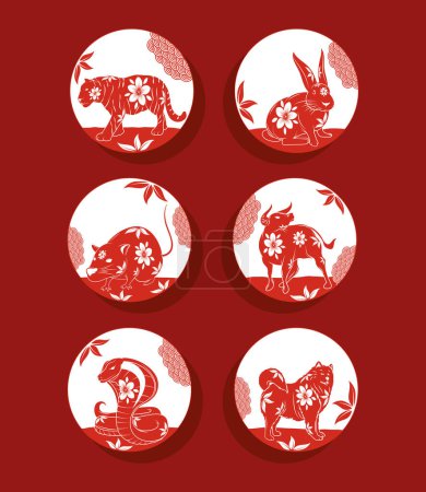 Ilustración de Iconos de animales de año nuevo chinos - Imagen libre de derechos