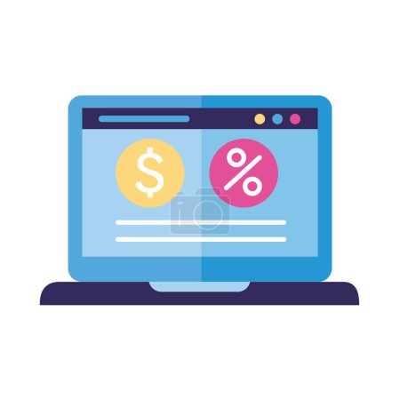 Illustration for Percent symbol in laptop icon - Royalty Free Image