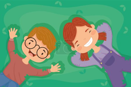 Téléchargez les illustrations : Petits enfants couple heureux personnages - en licence libre de droit