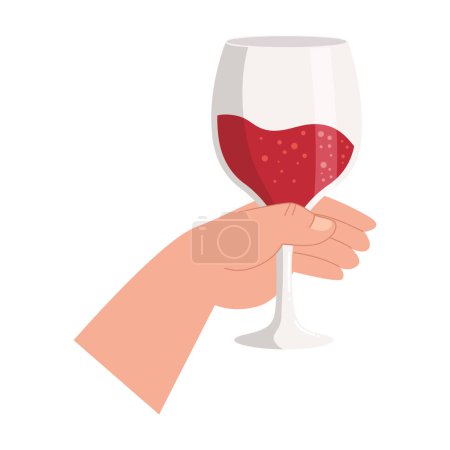 Téléchargez les illustrations : Main avec icône de tasse de vin - en licence libre de droit