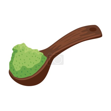 Téléchargez les illustrations : Poudre de thé vert dans l'icône cuillère - en licence libre de droit