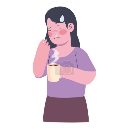 Ilustración de Mujer enfermo con bebida caliente carácter - Imagen libre de derechos