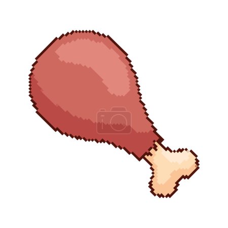 Téléchargez les illustrations : Cuisse de poulet pixellisé icône alimentaire - en licence libre de droit