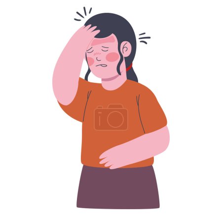 Ilustración de Mujer enferma con dolor de cabeza carácter - Imagen libre de derechos