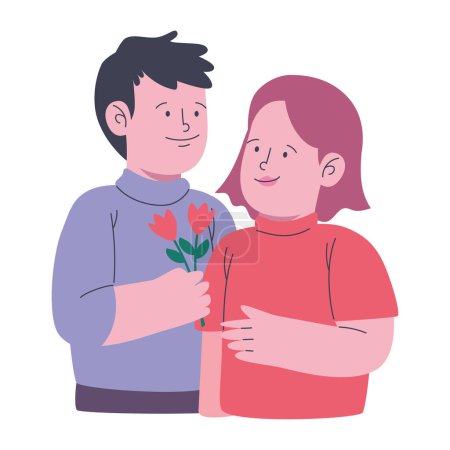 Téléchargez les illustrations : Amoureux couple avec des roses personnages - en licence libre de droit