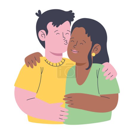 Illustration for Interracial lovers couple happy characters - Royalty Free Image