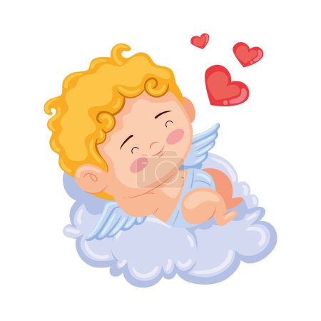 Téléchargez les illustrations : Ange Cupidon dormant avec les cœurs - en licence libre de droit