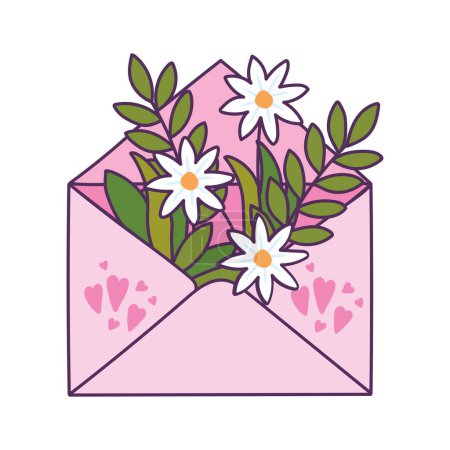 Téléchargez les illustrations : Enveloppe rose avec icône fleurs - en licence libre de droit