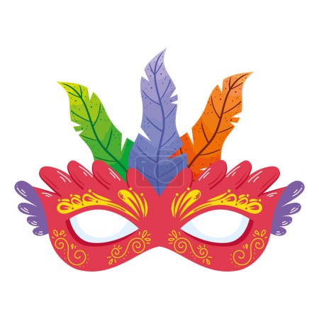 Ilustración de Máscara de mardi gras rojo con icono de plumas - Imagen libre de derechos