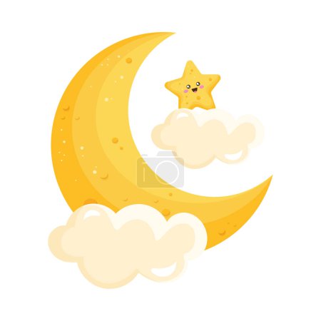 Téléchargez les illustrations : Croissant de lune et étoiles icônes - en licence libre de droit