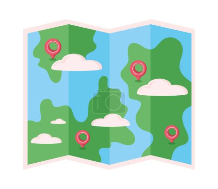 Illustration for Pins locations in paper map icon - Royalty Free Image