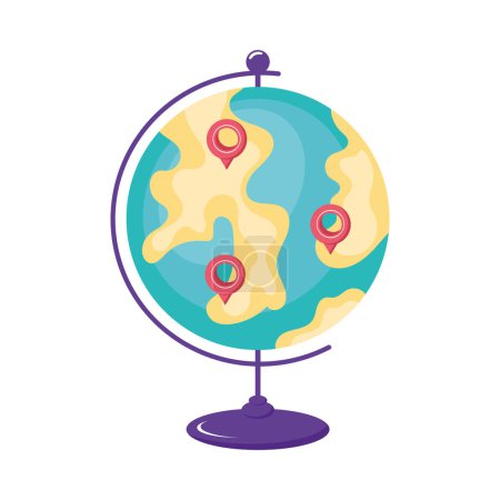 Illustration for Pins locations in earth map icon - Royalty Free Image