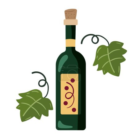 Téléchargez les illustrations : Boisson à vin avec icône de feuilles - en licence libre de droit