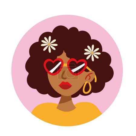 Ilustración de Afro mujer usando gafas de sol carácter - Imagen libre de derechos