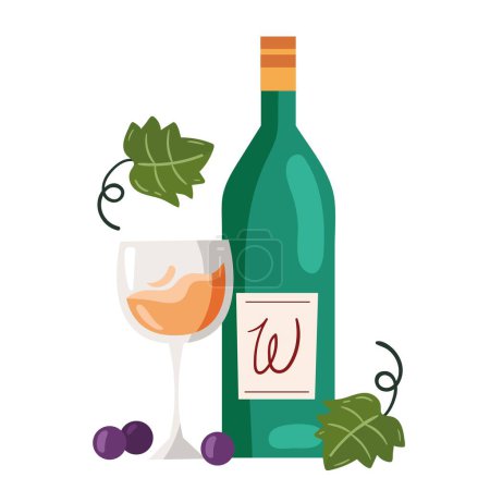 Téléchargez les illustrations : Bouteille de boisson de vin et icône tasse - en licence libre de droit