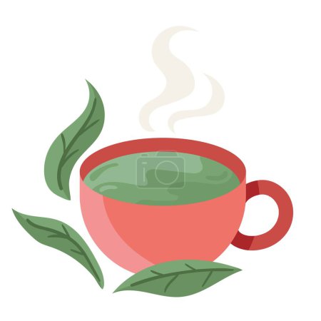 Illustration for Tea drink with leaves icon - Royalty Free Image