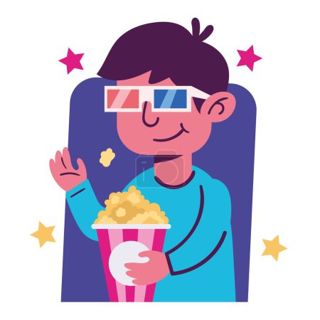 Illustration for Man watching 3d cinema character - Royalty Free Image