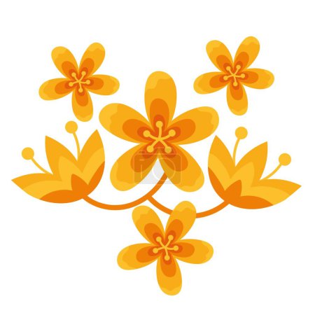 Ilustración de Árbol dorado chino con flores - Imagen libre de derechos