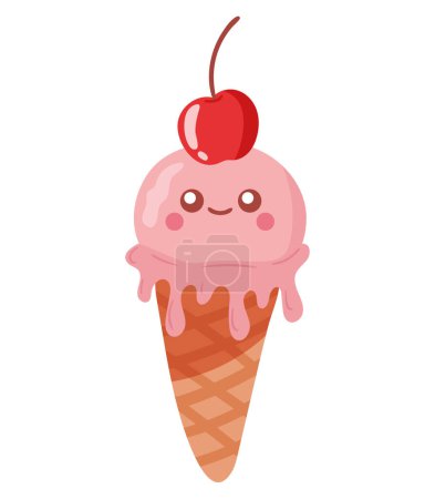 Téléchargez les illustrations : Crème glacée kawaii caractère comique - en licence libre de droit