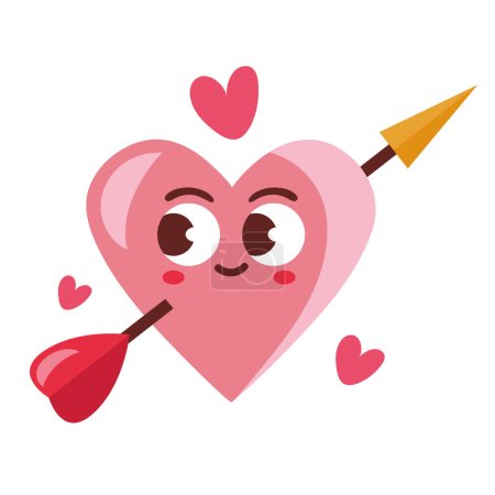 Téléchargez les illustrations : Coeur avec flèche kawaii caractère - en licence libre de droit