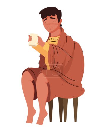 Ilustración de Hombre enfermo beber té carácter - Imagen libre de derechos