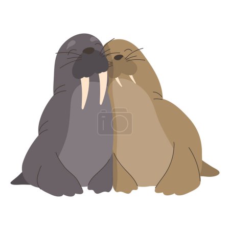 Ilustración de Lobos marinos animales pareja amor caracteres - Imagen libre de derechos