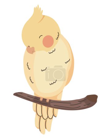 Téléchargez les illustrations : Petit oiseau perroquet jaune dans la branche - en licence libre de droit