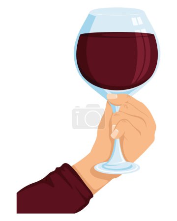 Téléchargez les illustrations : Main avec icône de tasse de vin rouge - en licence libre de droit