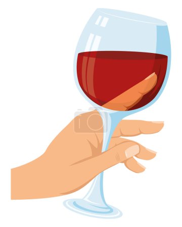 Téléchargez les illustrations : Main avec vin tasse boisson icône - en licence libre de droit