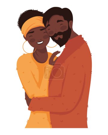 Téléchargez les illustrations : Afro amateurs couple câlins personnages - en licence libre de droit