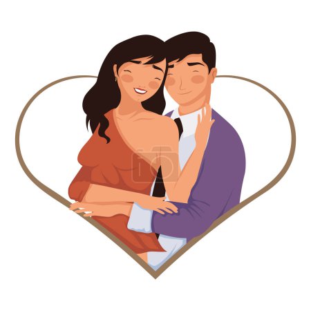 Ilustración de Amantes pareja en personajes de corazón - Imagen libre de derechos