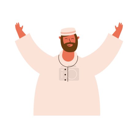 Illustration for Bearded man muslim celebrating character - Royalty Free Image