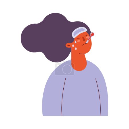 Illustration for Woman sick with fever character - Royalty Free Image