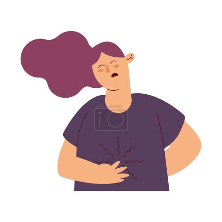 Illustration for Woman sick with stomach ache character - Royalty Free Image