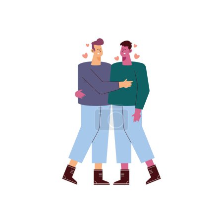 Ilustración de Amantes pareja gay con corazones - Imagen libre de derechos